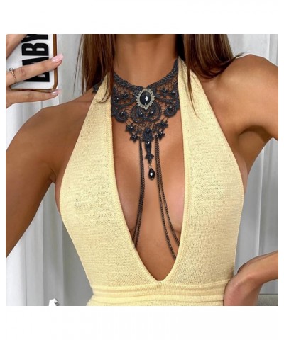 Non Piercing Bra Body Chain with Lace Necklaces for Women Fake Nipple Piercing with Chain Ring Belly Piercing Jewelry Choker ...