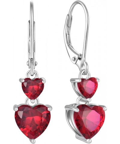 Heart Dangle Earrings 925 Sterling Silver Leverback Earring Birthstone Jewelry for Women 7-ruby-Jul $35.74 Earrings