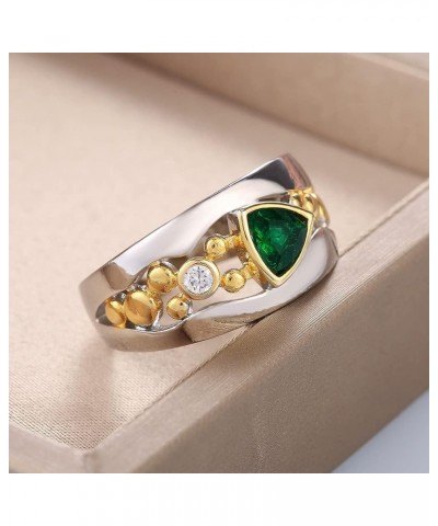 Huitan Vintage Hollow-Out Band Ring Evening Dance Party Accessories Green Stone Graceful Two Tone Rings Jewelry for Mother Gi...