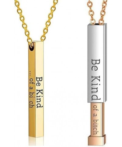 2PCS Be Kind...Of A Bi*ch-3D Engraving Vertical Bar Necklace, Be Kind...Of A Bi*ch - Hidden Message Necklace,Stainless Steel ...