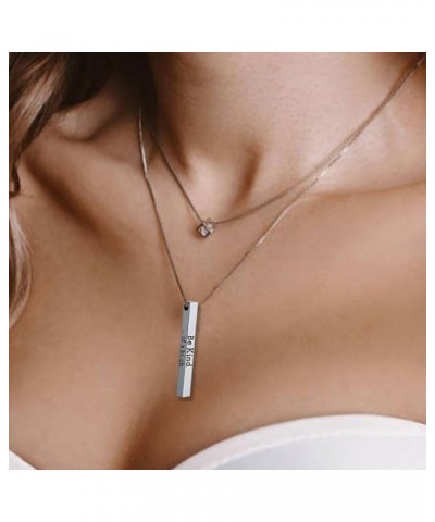 2PCS Be Kind...Of A Bi*ch-3D Engraving Vertical Bar Necklace, Be Kind...Of A Bi*ch - Hidden Message Necklace,Stainless Steel ...