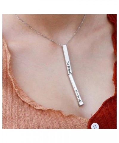 2PCS Be Kind...Of A Bi*ch-3D Engraving Vertical Bar Necklace, Be Kind...Of A Bi*ch - Hidden Message Necklace,Stainless Steel ...