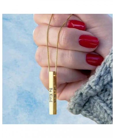 2PCS Be Kind...Of A Bi*ch-3D Engraving Vertical Bar Necklace, Be Kind...Of A Bi*ch - Hidden Message Necklace,Stainless Steel ...