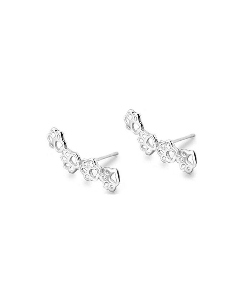 S925 Sterling Silver Puppy Dog Cat Pet Paw Print Cuff Stud Earrings for Women Teen Girls Pierced Ears Climber Crawler 14K Whi...