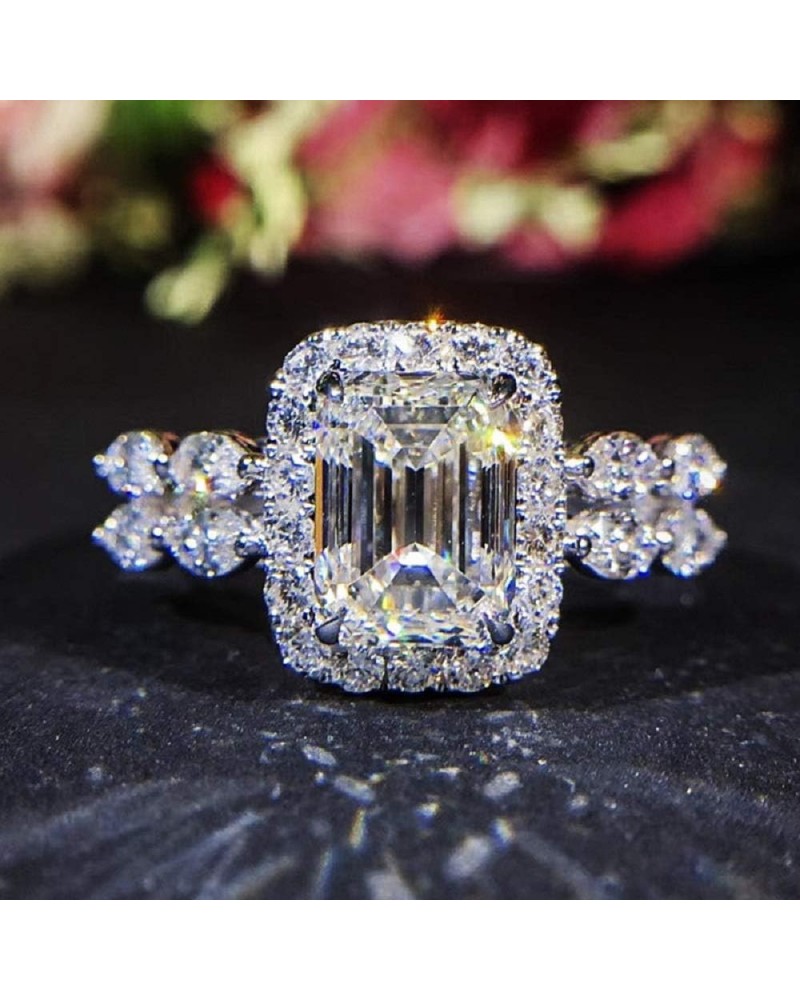 Sterling silver CZ ring princess cut square simulated 3 carat diamond ring with 8 shaped carat dazzling diamond rings on both...