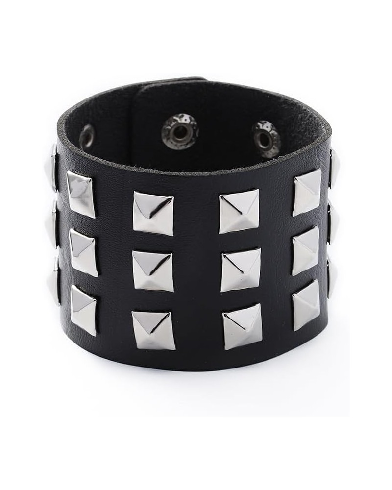 Punk Leather Bracelets Wrap Studded Bracelet Black Cuff Wristband for Women and Men Black $7.79 Bracelets