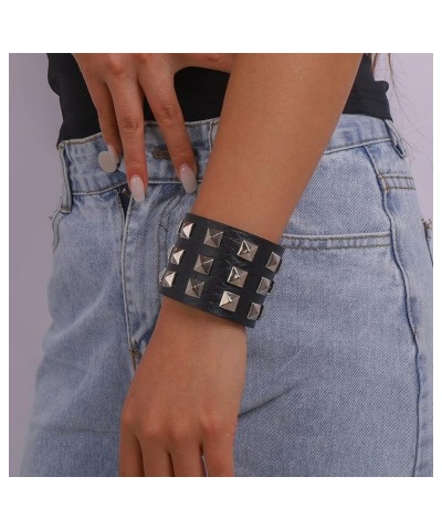 Punk Leather Bracelets Wrap Studded Bracelet Black Cuff Wristband for Women and Men Black $7.79 Bracelets