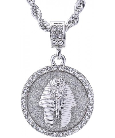 Hip Hop Jewelry Gold Silver Plated Egyptian Pharaoh Medallion Bling Pendant & 4mm 24" Rope Chain Necklace SILVER $11.20 Neckl...