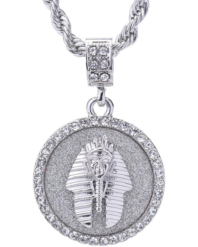 Hip Hop Jewelry Gold Silver Plated Egyptian Pharaoh Medallion Bling Pendant & 4mm 24" Rope Chain Necklace SILVER $11.20 Neckl...