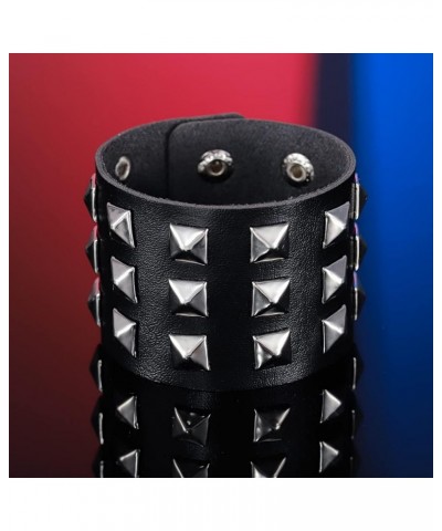 Punk Leather Bracelets Wrap Studded Bracelet Black Cuff Wristband for Women and Men Black $7.79 Bracelets