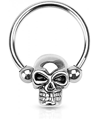 Surgical Steel Skull Captive Bead Ring Hoops, Skull Septum Ring, Nipple Ring, CBR 14G-16G (Sold as Set or Single) 1pc: 16 Gau...