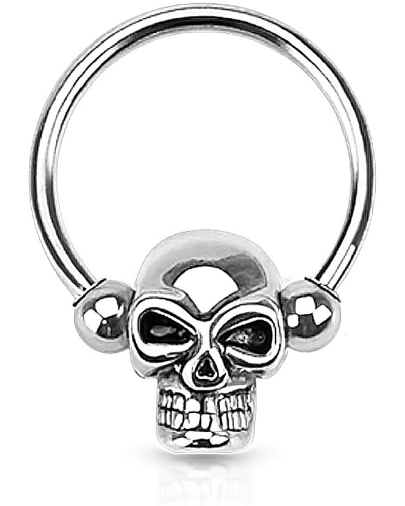 Surgical Steel Skull Captive Bead Ring Hoops, Skull Septum Ring, Nipple Ring, CBR 14G-16G (Sold as Set or Single) 1pc: 16 Gau...