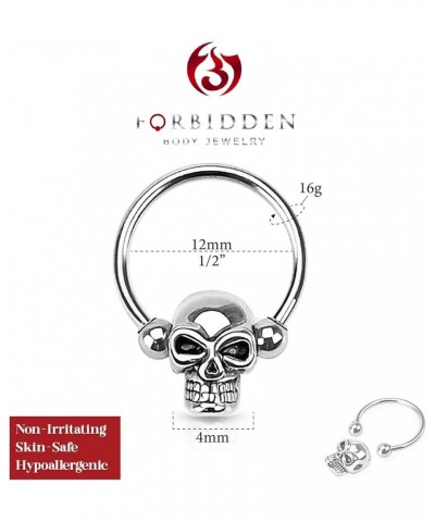 Surgical Steel Skull Captive Bead Ring Hoops, Skull Septum Ring, Nipple Ring, CBR 14G-16G (Sold as Set or Single) 1pc: 16 Gau...