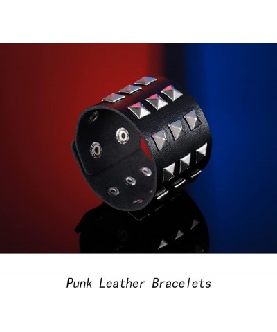 Punk Leather Bracelets Wrap Studded Bracelet Black Cuff Wristband for Women and Men Black $7.79 Bracelets