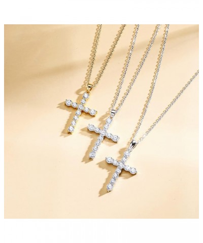 Cross Necklace For Women Yellow Gold Plated Sterling Silver Cubic Zirconia CZ Simulated Diamond Cross Crucifix Pendant Neckla...