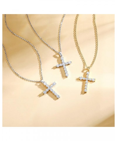 Cross Necklace For Women Yellow Gold Plated Sterling Silver Cubic Zirconia CZ Simulated Diamond Cross Crucifix Pendant Neckla...