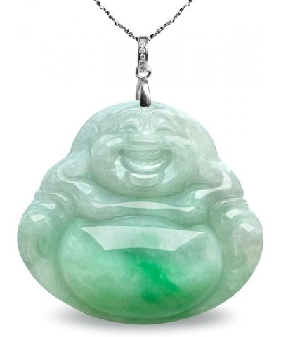 Laughing Buddha Jade Necklace, Real Grade A Certified Burma Jadeite for Happiness and Wealth, Adjustable Lucky Red Cord, Q120...