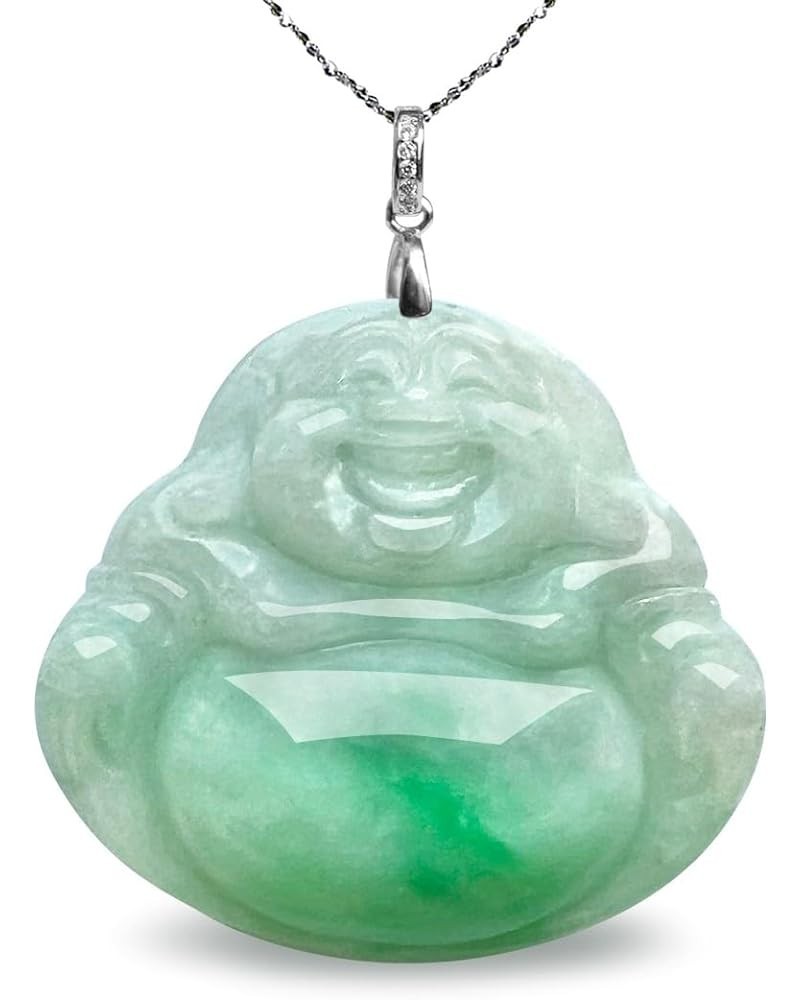 Laughing Buddha Jade Necklace, Real Grade A Certified Burma Jadeite for Happiness and Wealth, Adjustable Lucky Red Cord, Q120...