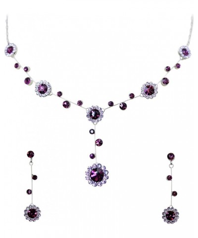 Gorgeous Rhinestone Crystal Floral Necklace Earrings Set Purple $18.13 Jewelry Sets