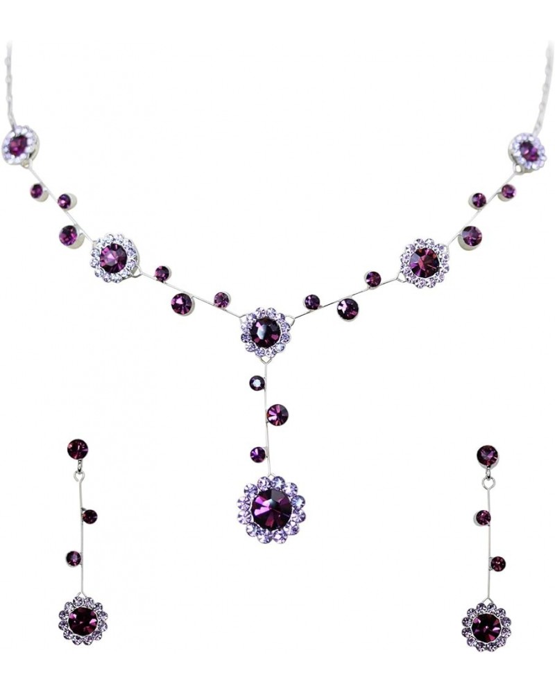 Gorgeous Rhinestone Crystal Floral Necklace Earrings Set Purple $18.13 Jewelry Sets