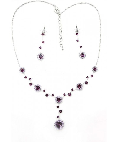 Gorgeous Rhinestone Crystal Floral Necklace Earrings Set Purple $18.13 Jewelry Sets