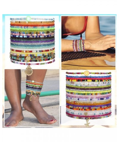 Beaded Anklet for Women Handmade Boho Beaded Ankle Bracelets Colorful Beads Foot Anklets for Teen Girls Style:48Set $8.11 Ank...