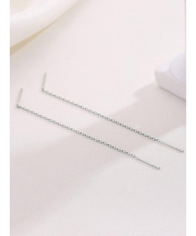 Chain Threader Earrings Silver Cute Minimalist 75mm Long Chain Link Dangling Bar Neadle and Thread Pull Through Earrings D - ...