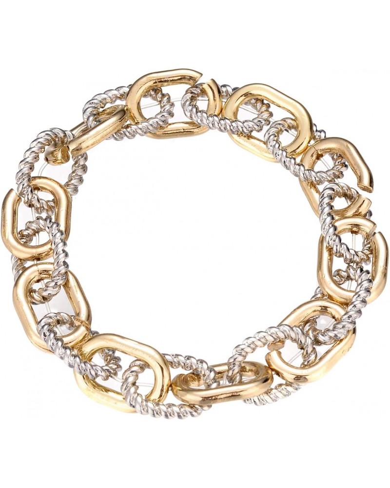 Nicole Miller Silver and Gold Twisted Plain Two Tone Huge Chain Stretch Bracelet $8.75 Bracelets