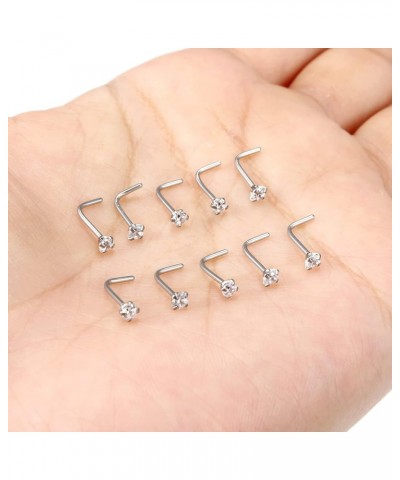 18G 20G Threadless Push in Nose Rings for Women 316L Surgical Stainless Steel L Shaped Nose Studs Screw Bone Nose Rings Pierc...