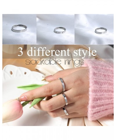 3pcs Style Stainless Steel Rings for Women Girls Stacking Stackable Silver Band Thumb Pointer Finger Plain Ring Comfort Fit S...