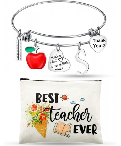 2 Piece Teacher Appreciation Gift for Women Teachers' Day Gift with Teacher Makeup Pouch Cosmetic Bag and Teacher Bangle Brac...