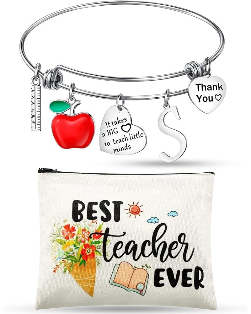 2 Piece Teacher Appreciation Gift for Women Teachers' Day Gift with Teacher Makeup Pouch Cosmetic Bag and Teacher Bangle Brac...