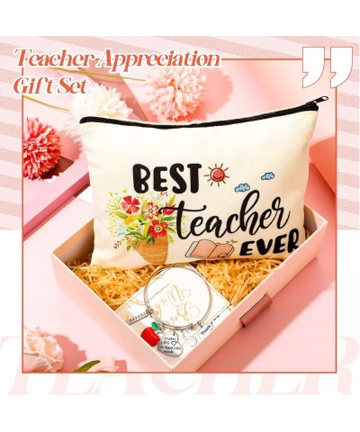 2 Piece Teacher Appreciation Gift for Women Teachers' Day Gift with Teacher Makeup Pouch Cosmetic Bag and Teacher Bangle Brac...