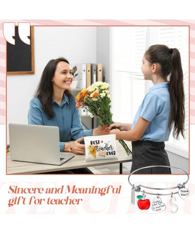 2 Piece Teacher Appreciation Gift for Women Teachers' Day Gift with Teacher Makeup Pouch Cosmetic Bag and Teacher Bangle Brac...