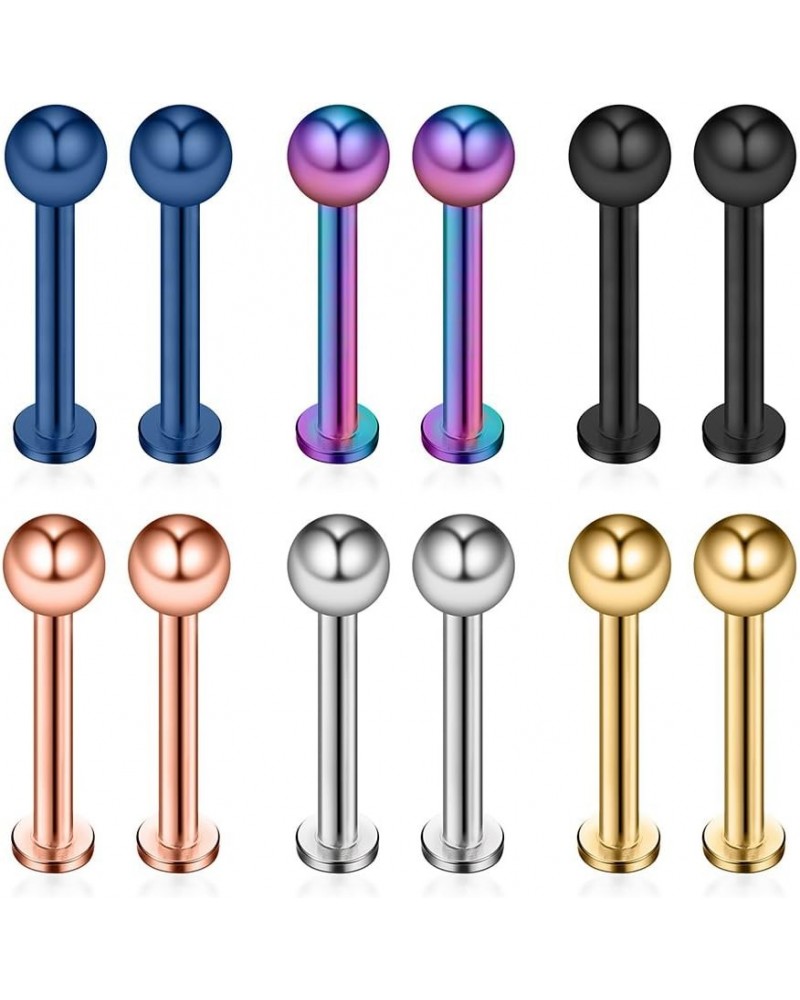 12PCS 14G Surgical Steel Labret Monroe Lip Ring Tragus Helix Earring Stud Piercing Jewelry 10mm w Ball $8.69 Body Jewelry