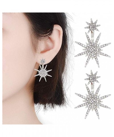 Crystal Snow Dangle Drop Earrings Stud with Cubic Zirconia Hexagonal Star Earrings Hanging Behind The Ear Earrings for Women ...