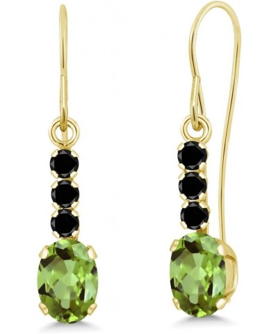 10K Yellow Gold Green Peridot and Black Diamond Drop Dangle Earrings For Women (1.20 Cttw, Gemstone August Birthstone, Oval 6...