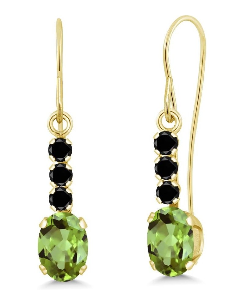 10K Yellow Gold Green Peridot and Black Diamond Drop Dangle Earrings For Women (1.20 Cttw, Gemstone August Birthstone, Oval 6...