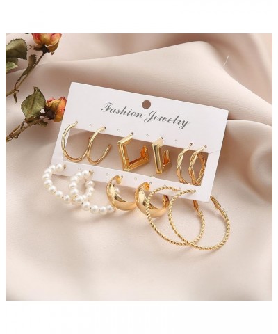 Pearl Earrings for Women Trendy Gold Earring Sets Pearl Drop Earrings Dainty Pearl Hoops Earrings Heart Pearl Earrings Weddin...