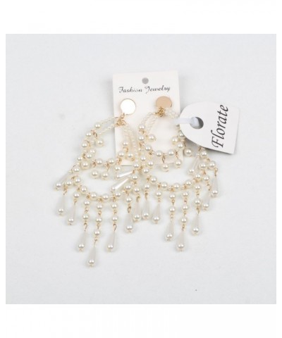 Big Long White Teardrop Bead Simulated Pearl Dangle Earrings for Women Gold Color Metal Statement Drop $8.39 Earrings