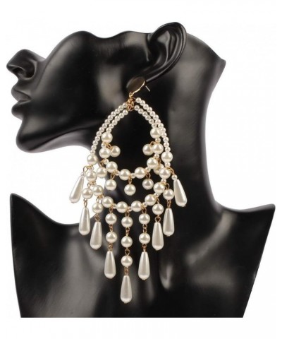 Big Long White Teardrop Bead Simulated Pearl Dangle Earrings for Women Gold Color Metal Statement Drop $8.39 Earrings