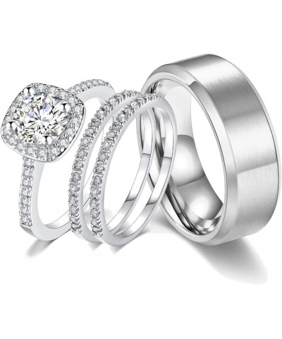 18k White Gold Plated Wedding Ring Sets for Him and Her Womens Mens Titanium Stainless Steel Bands 2Ct Cz Couple Rings Women'...