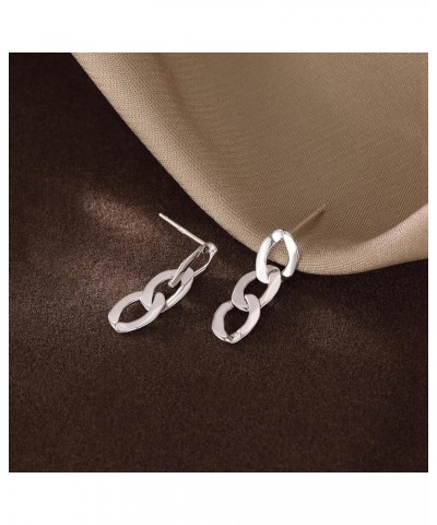 925 Sterling Silver Link Studs Earrings for Women Teen Girls Minimalist Studs Earrings Chain Link Studs A-Silver $8.39 Earrings