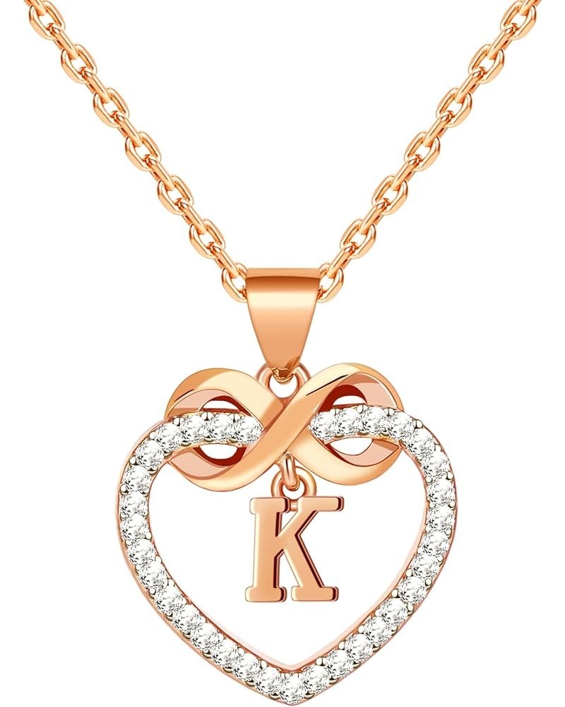 Heart Initial Necklaces for Women Girls | 14K Real Gold Plated CZ Letter Infinity Pendant Nacklace Gifts for Her 01-Rose Gold...