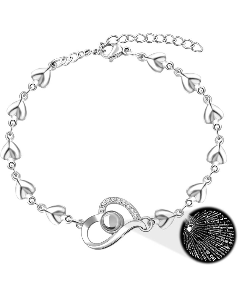 Cute Stainless Steel Heart Link Chain Bracelet | 100 Different Languages I Love You Projection Bracelets for Women Girls Y443...