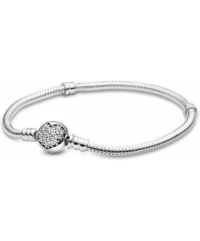 Charm Bracelet For Woman 925 Sterling Silver Jewelry Moments Heart Clasp Snake Chain Bracelet Fit Any Charm Gift for Women Gi...