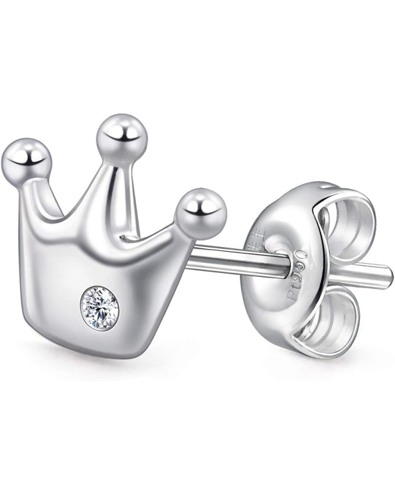 950 Platinum Cute Diamond Stud Single Earring for Women 92111E (Sold Single Not Pair) Crown $54.00 Earrings