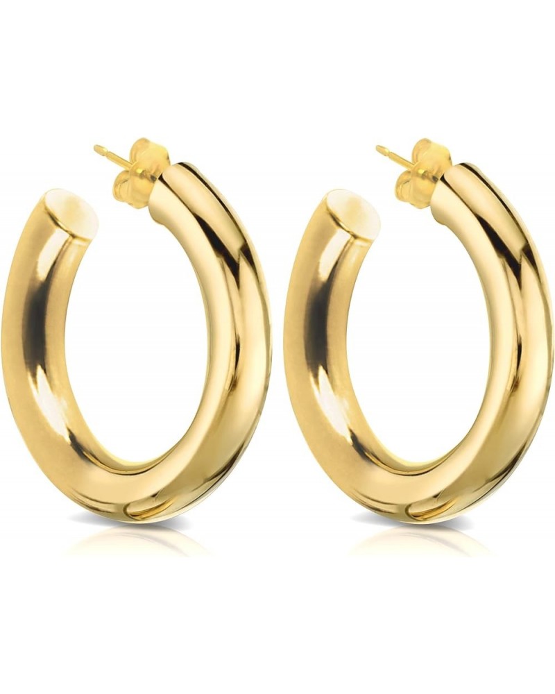 14K Yellow Gold J Hoop Fashion Earrings for Women - Real 14K Gold - 4mm and 6mm Thick, 20mm - 60mm Diameter 35MM (1.38") Diam...