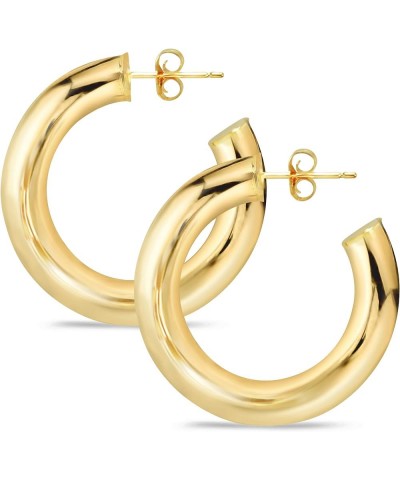 14K Yellow Gold J Hoop Fashion Earrings for Women - Real 14K Gold - 4mm and 6mm Thick, 20mm - 60mm Diameter 35MM (1.38") Diam...