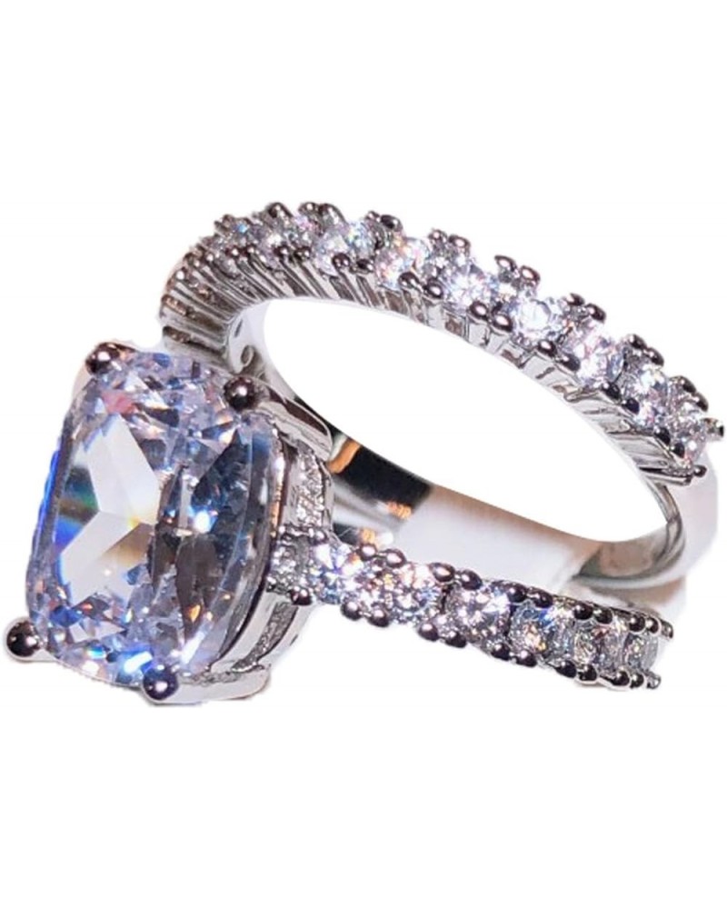 18K White Gold Plated Cubic Zirconia Two-in-One Halo Wedding Engagement Promise Eternity Ring for Women(10) 7 $14.20 Rings